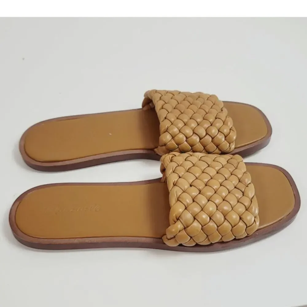 MADEWELL The Suzi Slide Sandal in Woven Leather in Toffee, sz 9.5